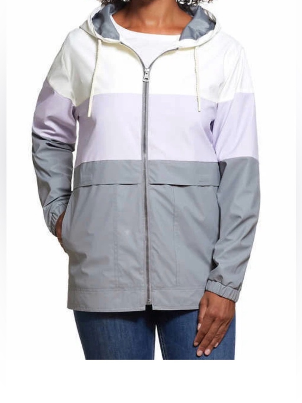 Weatherproof Vintage Women's Color-block Rain Slicker Hoodie Jacket~XXL